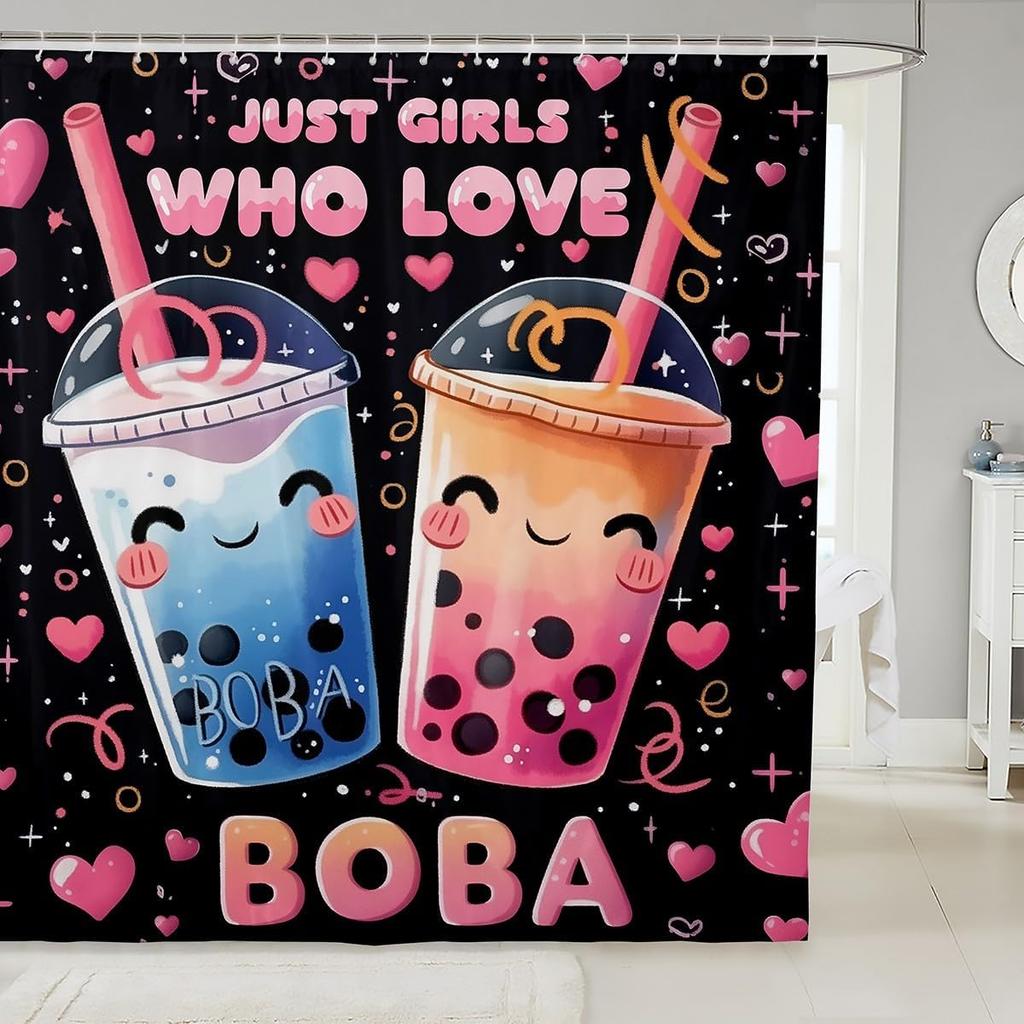 Ramen Noodle Shower Curtain Set Bathroom Decor for Kids Girls Boys,Japanese Style Bathroom Set Funny Food Fabric Shower Curtain