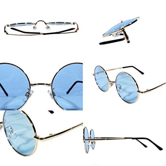 Eight Round Metal Frame Sunglasses, Oval Shape, with Dedicated Case, Gold x Light Gray F