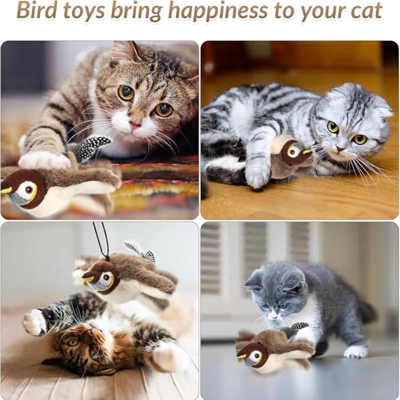 Hot Cat Interactive Toy Electric Pat Bird with Catnip Touch-Activated Squeaky Plush Toy for Dogs and Cats USB Rechargeable