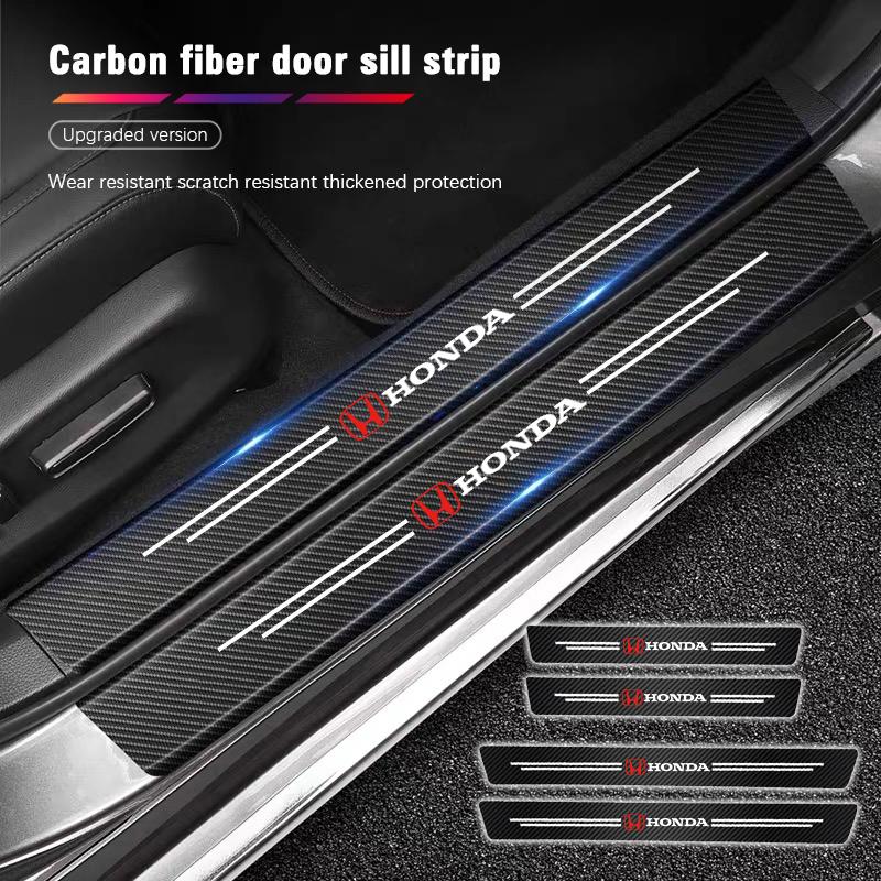 TQDX8 Honda Car Threshold Strip Anti Stepping Leather Protective Sticker For Honda civic accord fit jazz pilot CRV odyssey passport