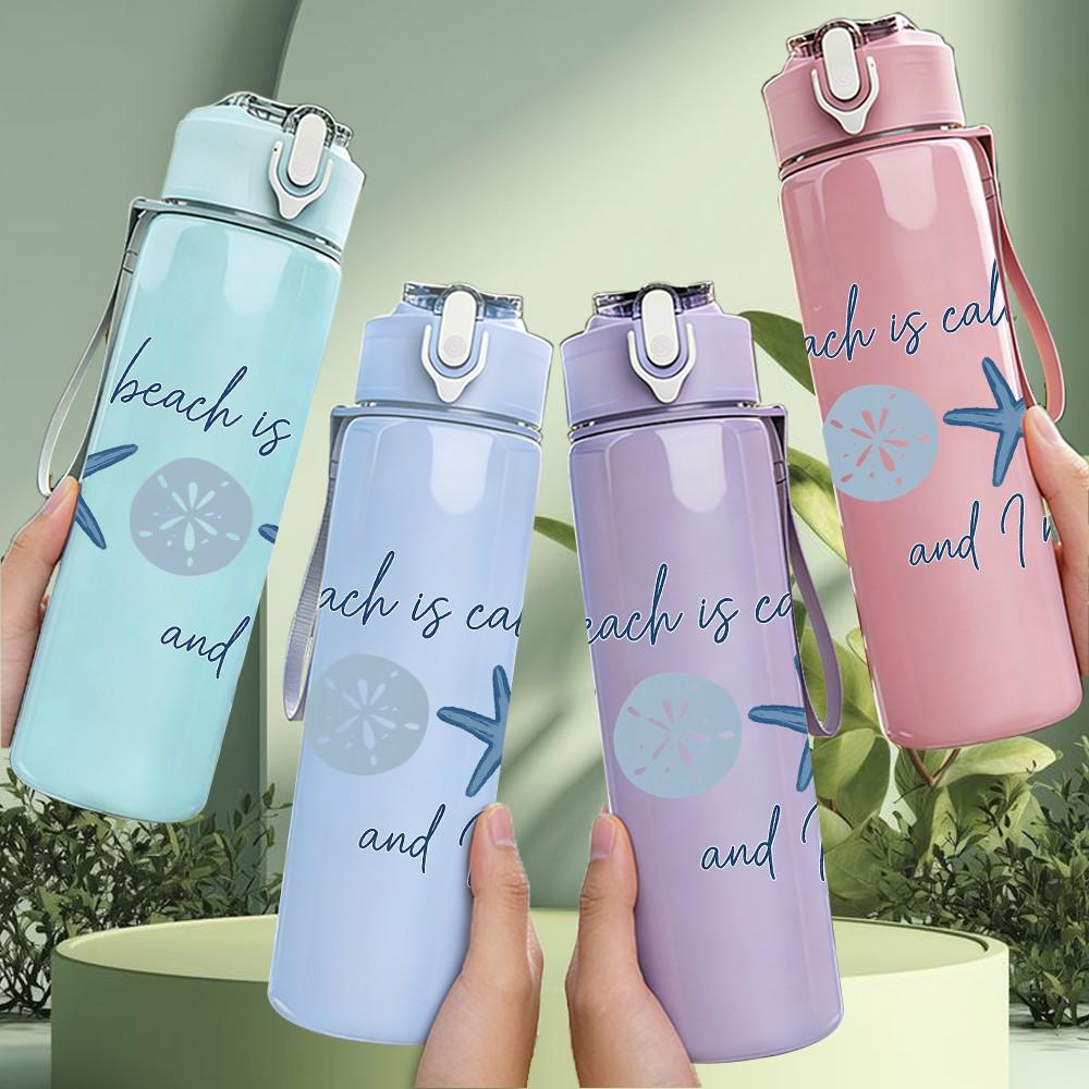 1PC Beach Starfish Quote Text Print 750ml Color Plastic Sports Water Bottle Leakproof Flip Straw Lid Suitable for Sports Office Home Use