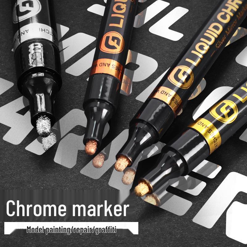 Wide Collection 843 Chrome Reflective Pen: Silver Plated Marker for DIY & Gundam Models.