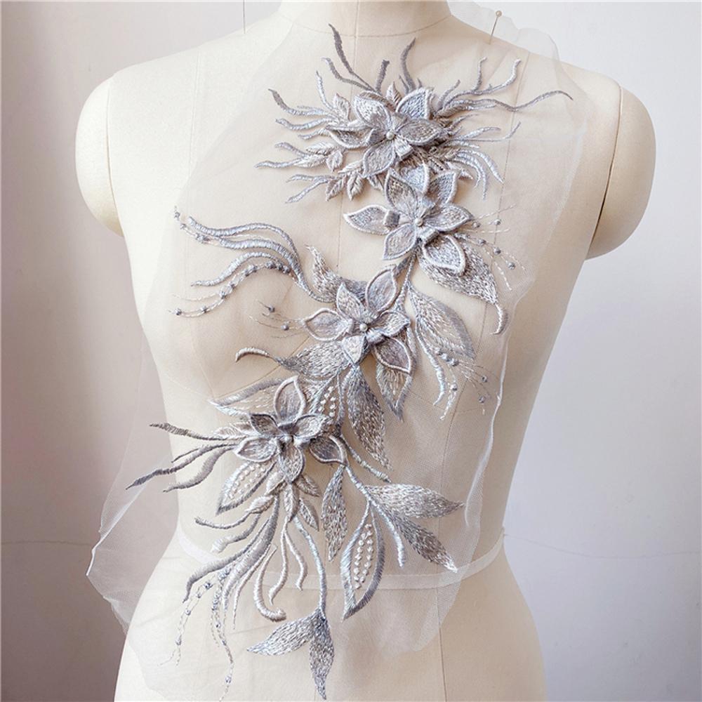 1Pc Flower Pearl Embroidery Applique Patch Sew On Hat Clothes For DIY Lace Fabric 47*16CM