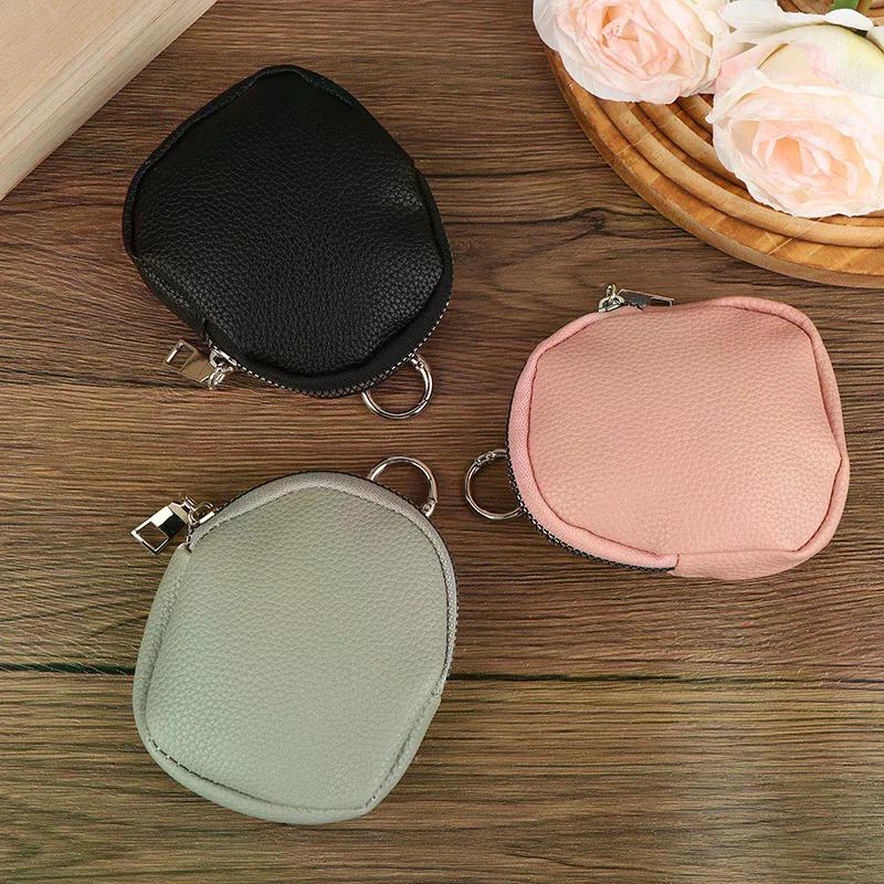 Keychain Wallet For Women Men PU Leather Coin Purse Small Zipper Pouch Key Holder RFID Blocking Portable Storage Bag