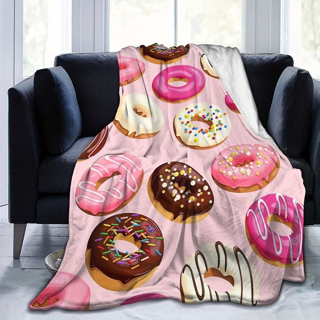 Pink Doughnut Digital-printed Polyester Bedroom Velvet Flannel Cover Blanket Fleece Soft Sofa Cover Blankets for Beds