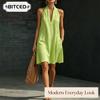 Women's Fashion Summer Spring Solid Color Print V-Neck Sleeveless Casual Dresses