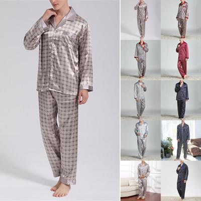 Sleepwear Mens Silky Satin Pajamas Set Long Sleeve Nightwear Loungewear