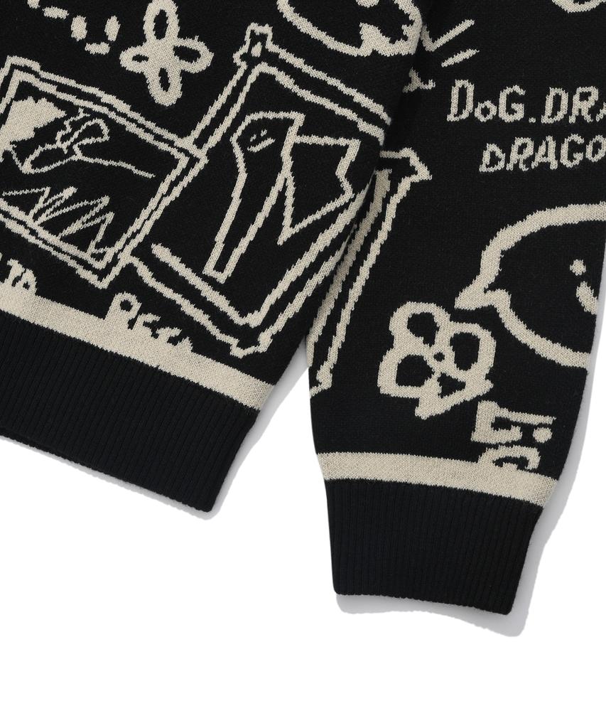 WACKY WILLY Graffiti Jacquard Pullover Black