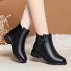 Autumn and Winter Soft Leather Non-slip Short Boots Female Mother Shoes Low Heel Thick Heel Velvet Thermal Cotton Boots Middle-aged Large Size Women