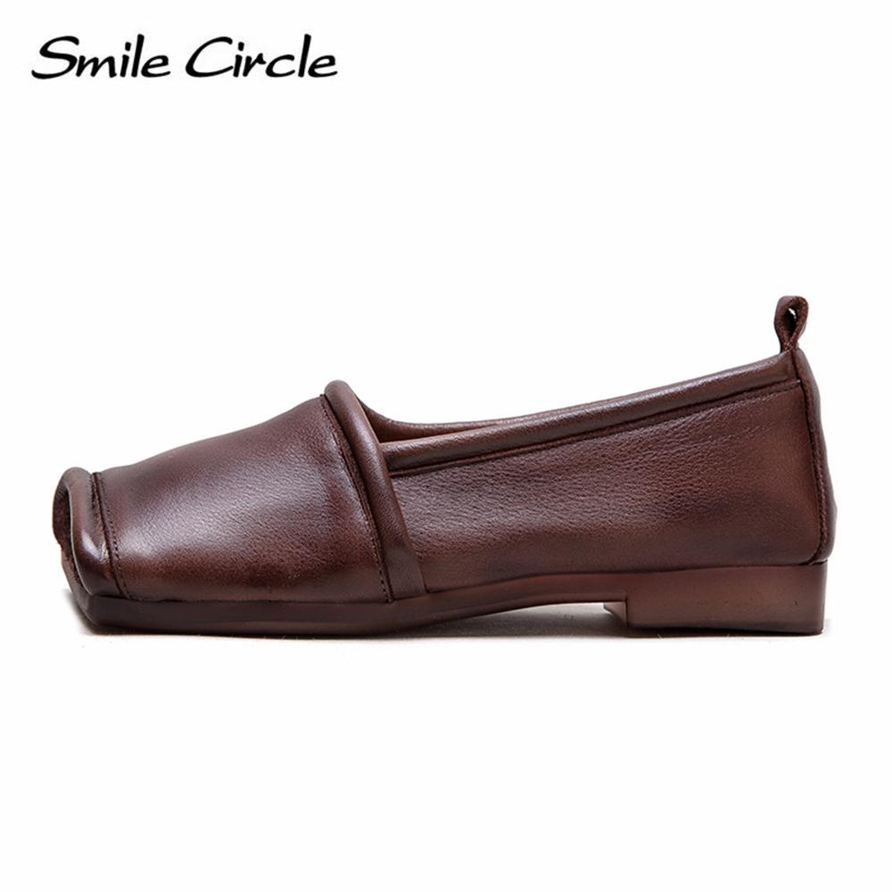 Damen Loafer aus echtem Leder mit quadratischer Zehenpartie, flache Slipper, modische und bequeme Freizeitschuhe