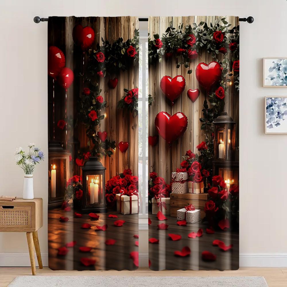 

2pc, Curtains Heart lights as Valentine s Day Versatile Polyester,Without Electricity Wall Decor Suitable for Parties and 29x65in(75x166cm)