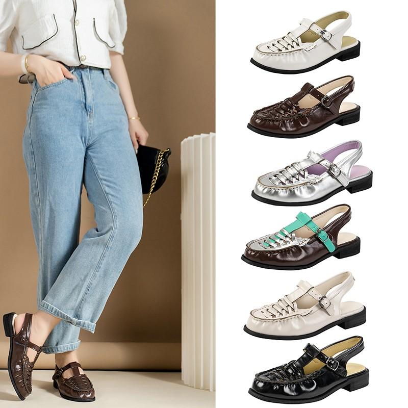 Fashion 2024 Spring and Summer New Genuine Leather Platform Strap Sandals Women's Open Toe Height Increasing Roman Beach Shoes