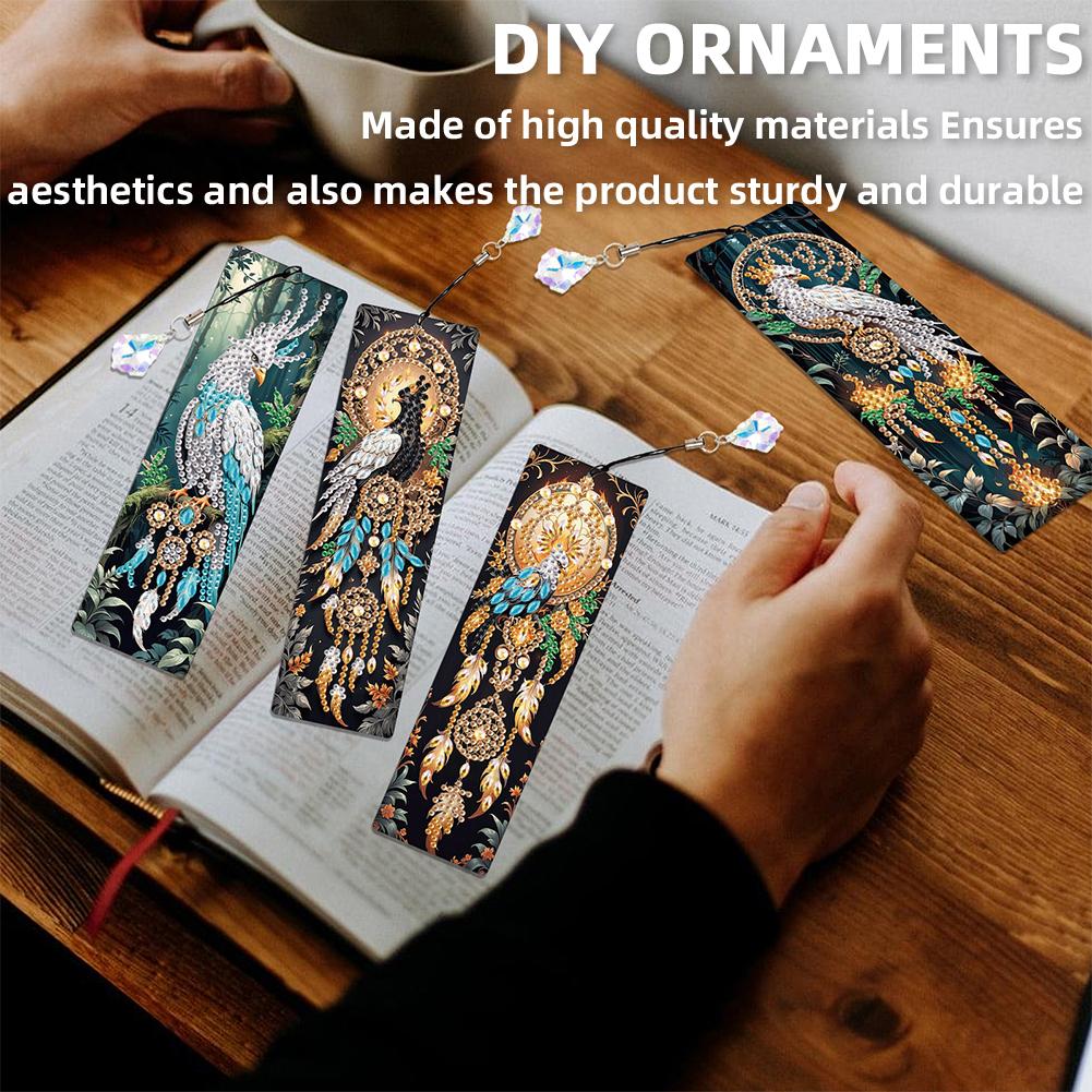 8Pcs DIY Phoenix Diamond Painting Art Bookmarks with Crystal Pendants for Gift