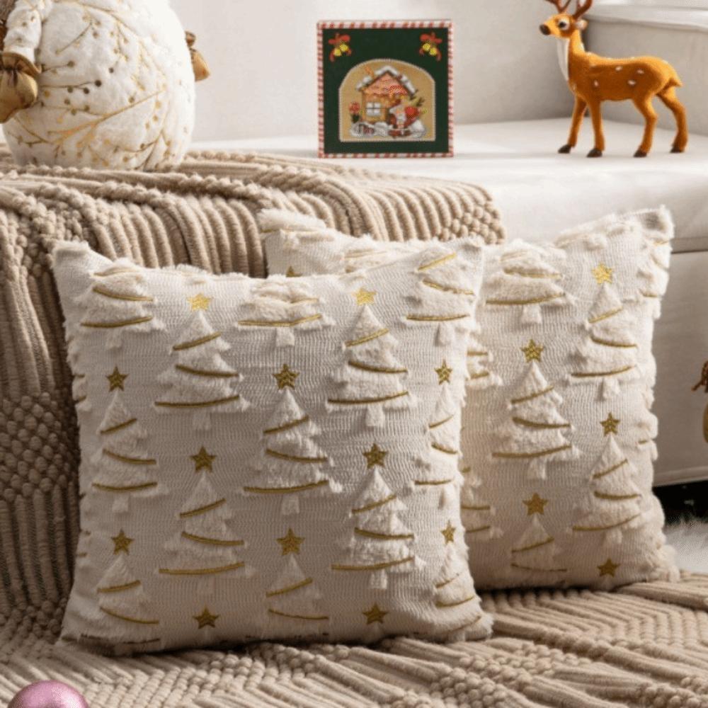 Short Plush Cushion Slipcover Xmas Tree with Light Throw Pillow Cover  Sofa Decoration