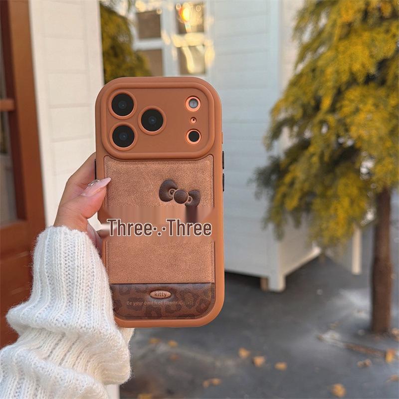 Cartoon Leather Texture Rilakkuma Cat iPhone 14 Pro Max Case - Anti-Fall Cover