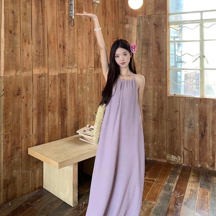 Seaside Vacation Pink Sleeveless Suspender Dress Loose Lazy Wind 2026 Summer New Sweet and Spicy Skirt Women