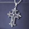 Trendy Men's Titanium Wheat Ear Cross Pendant Necklace with Long Pearl Chain