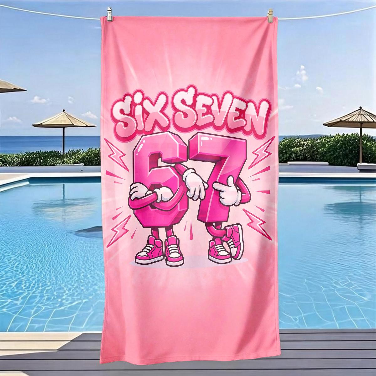 

Pink Cartoon Number 67 Multi-Purpose Beach Towel 2D Flat Print Ultra Soft Skin Friendly for Yoga Travel Swimming Party Gift W40*H60(CM)
