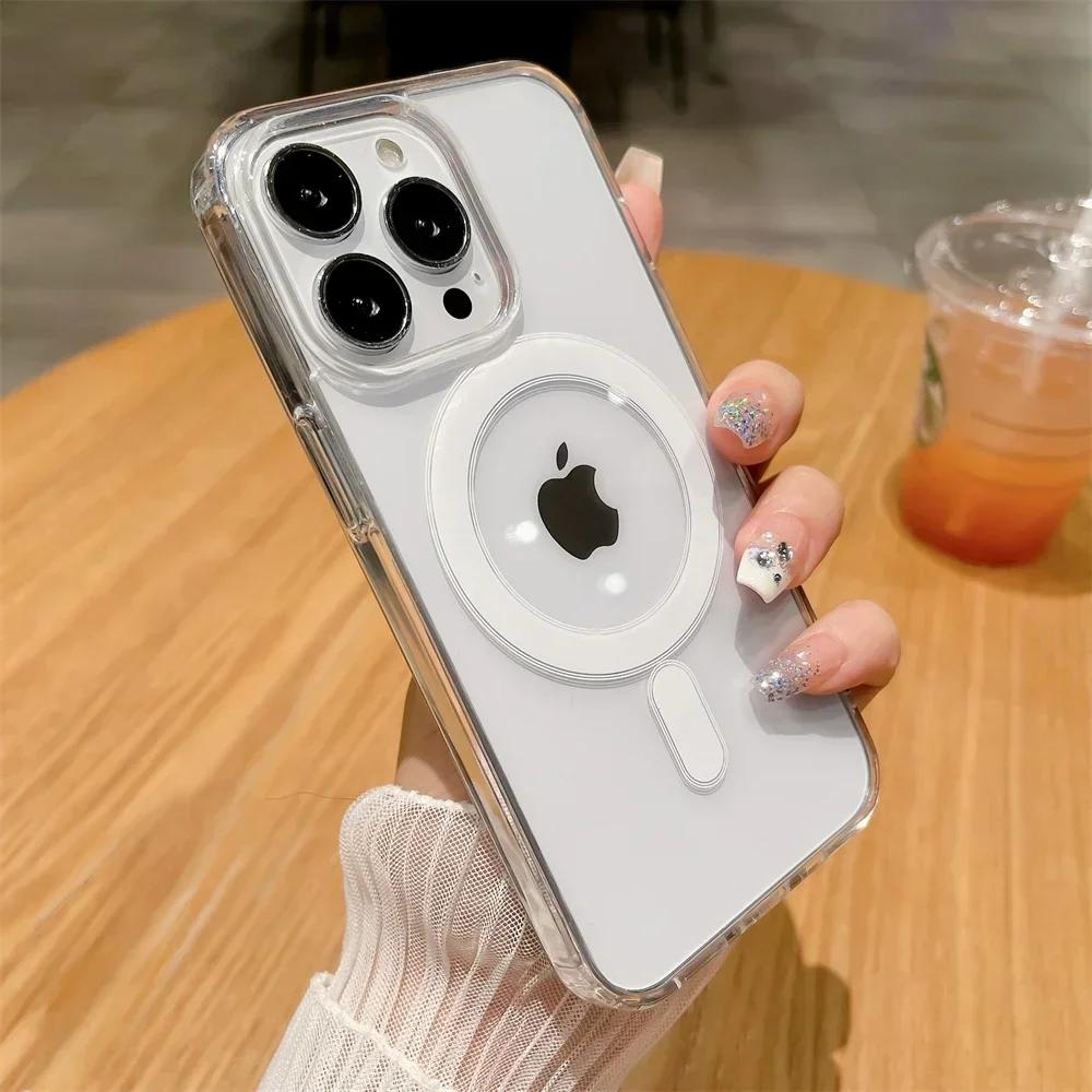 Luxury Crystal Clear Magnetic Case For Magsafe Wireless Charge For iPhone 16 15 14  11 Pro Max Plus Case Protective Back Cover