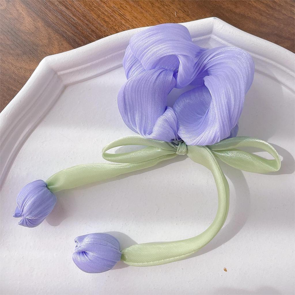 Fashion Sweet Tulip Ribbon Hair Ring For Women Girls Cute Elegant Bowknot Hair Clip Exquisite Tassels Hair Accessories Gifts