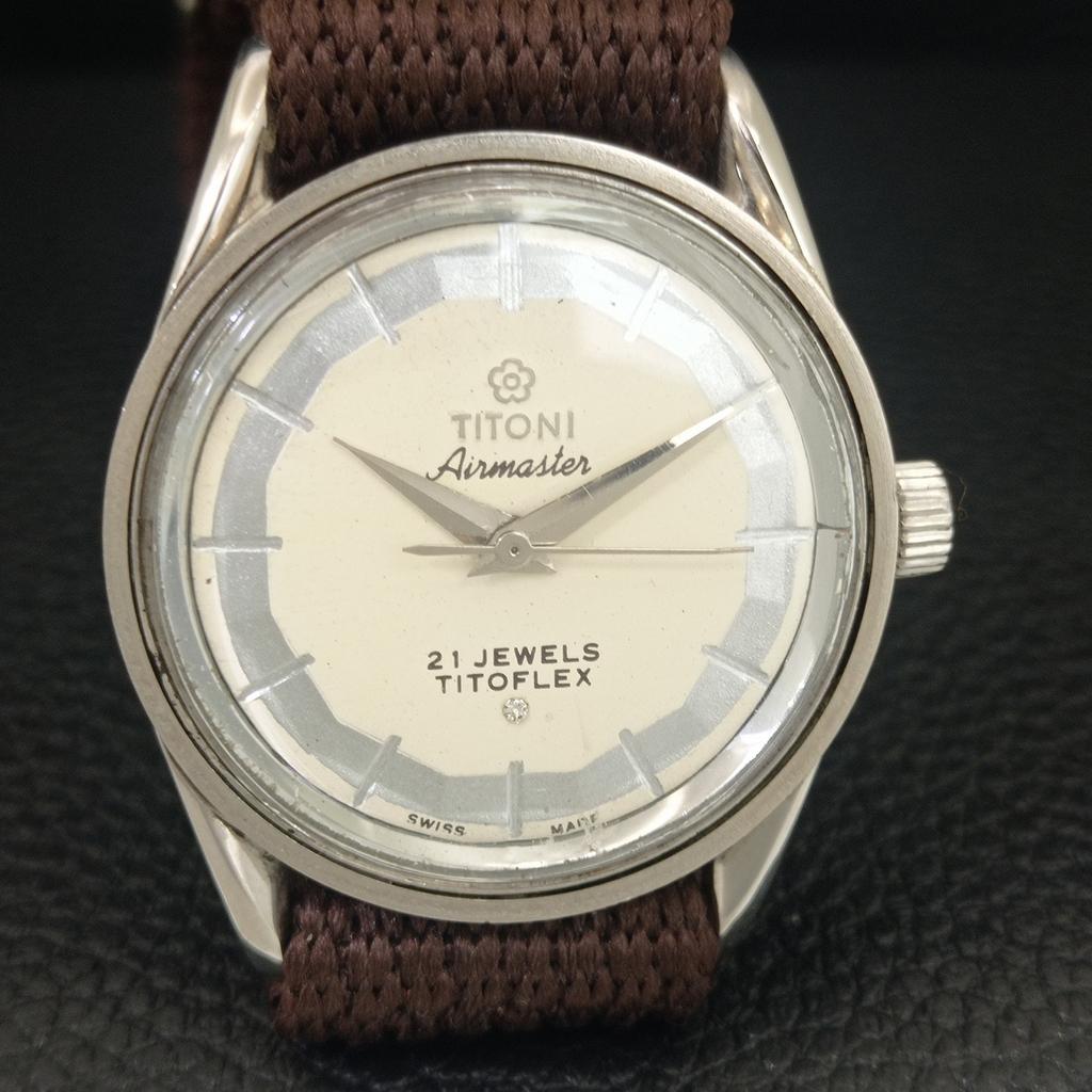 TITONI AIRMASTER TITOFLEX VINTAGE HAND-WINDING SWISS MENS WHITE WATCH a703208-1