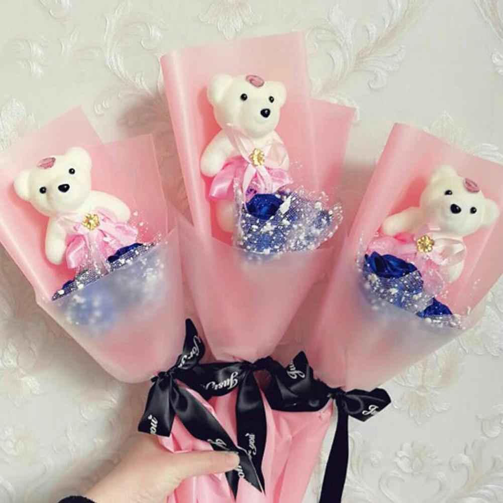 10Pcs 12cm Cute Bear Flower Bouquet Dolls Toy Cartoon Doll Bouquet Graduation Birthday Wedding Party Decoration