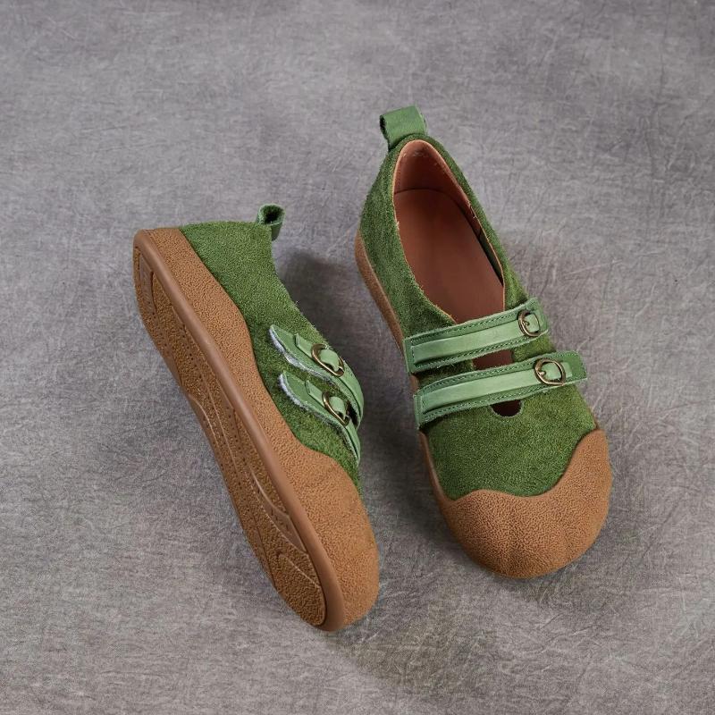 Johnature Retro Loafer mit weicher Sohle Echtes Leder Runde Spitze Flach Damen Flache Schuhe