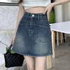 Women's A-line Denim Short Skirt Summer Pocket Design High Waist Hip Hugging Retro Denim Skirt