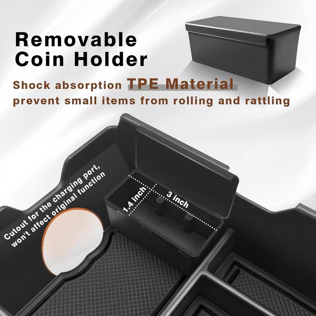 Muslogy Center Console Organizer Compatible with 2025 Toyota Camry LE SE XLE XSE Accessories Middle Storage Box with Removable Coin Holder Insert