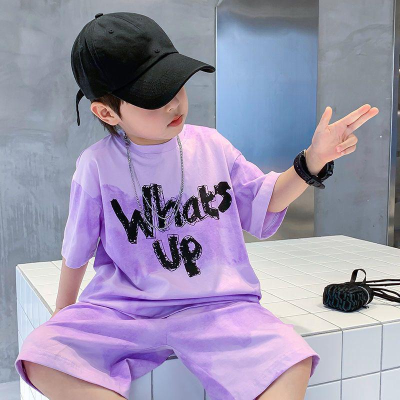 Children's Street Wear Short Sleeved T-shirt+shorts Two-piece Sports Suit Loose Set Boys' Summer Quick Drying Set Light