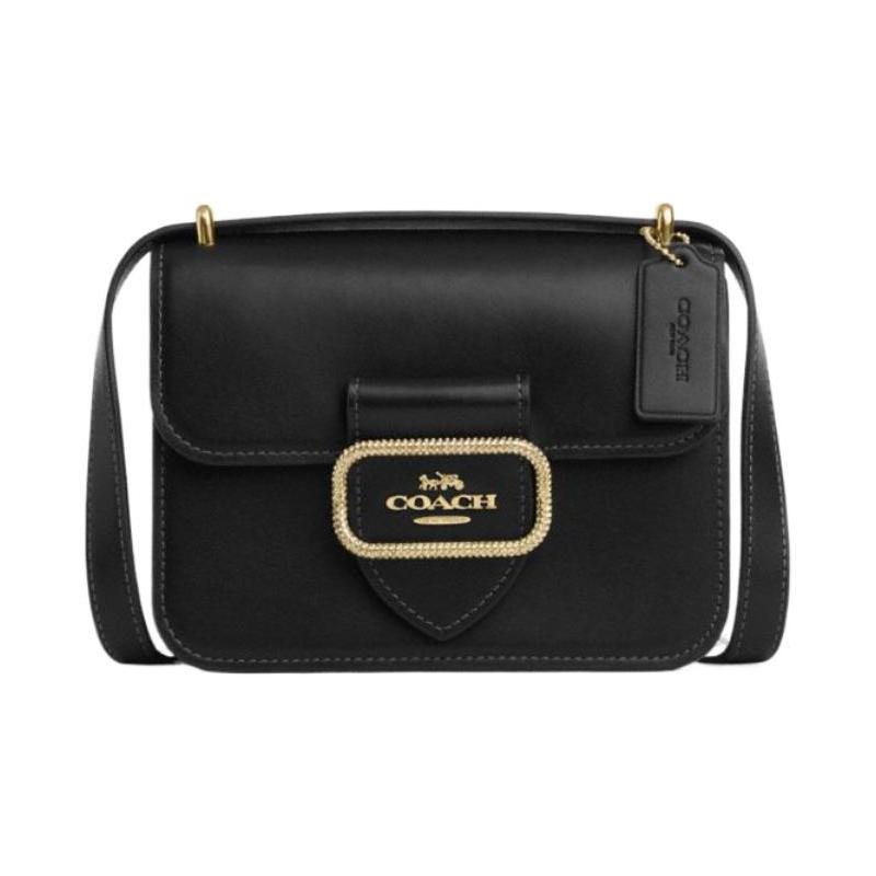 COACH Morgan 18 Solid Color Logo Flap Calfskin Small Square Bag Shoulder Crossbody Bag Small Women Black чёрный