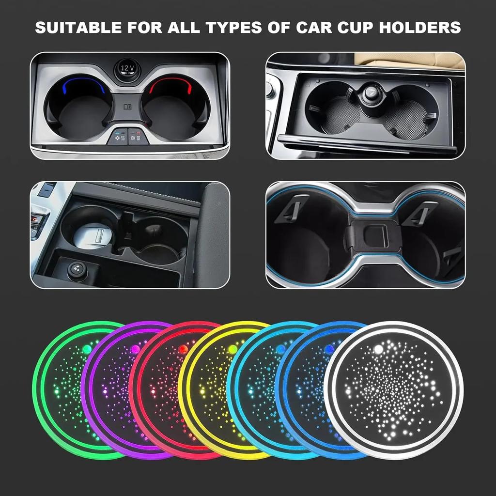 1/2PCS LED Car Cup Holder Lights, Light up Car Coasters for Cup Holders 7 Colors Changing USB Charging Mat Waterproof Cup Pad