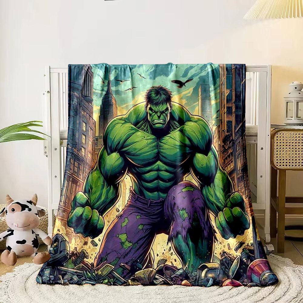 "Green Muscle Hero in Cityscape" print blanket soft and cozy perfect for the living room bed sofa or a nap,gift