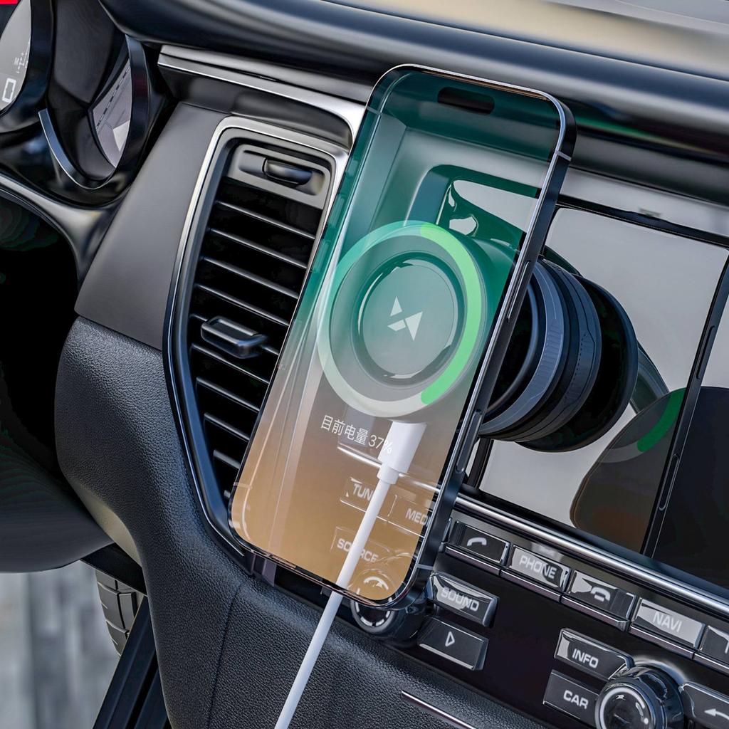 Uchwyt Samochodowy Z Ładowarką Qi Kompatybilny Z MagSafe 15W - Czarny