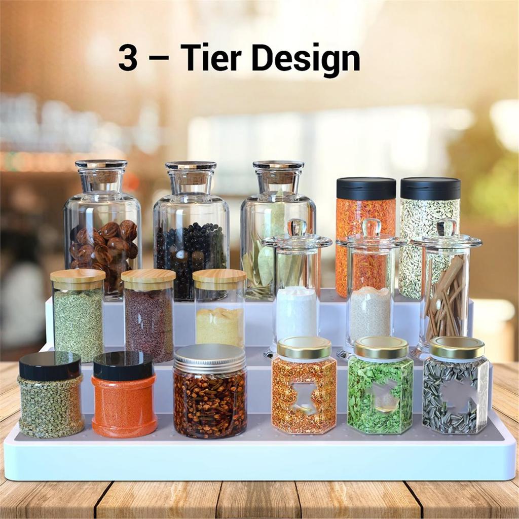 3pcs 3-Tier Spice Rack Organizer for Cabinet with Non-Skid , Kitchen Spice Storage & Pantry Organization
