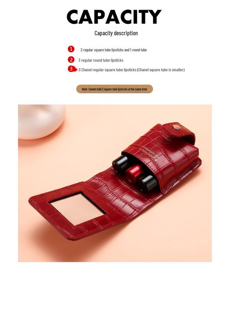 Crocodile Pattern Portable Cowhide Makeup & Coin Pouch with Mirror