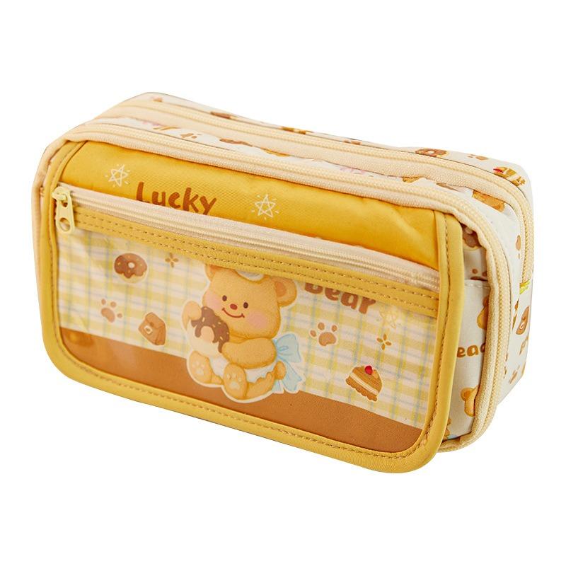Cute Bear Large Capacity Multi Layer Flip Pencil Case Stationery Bag For Students