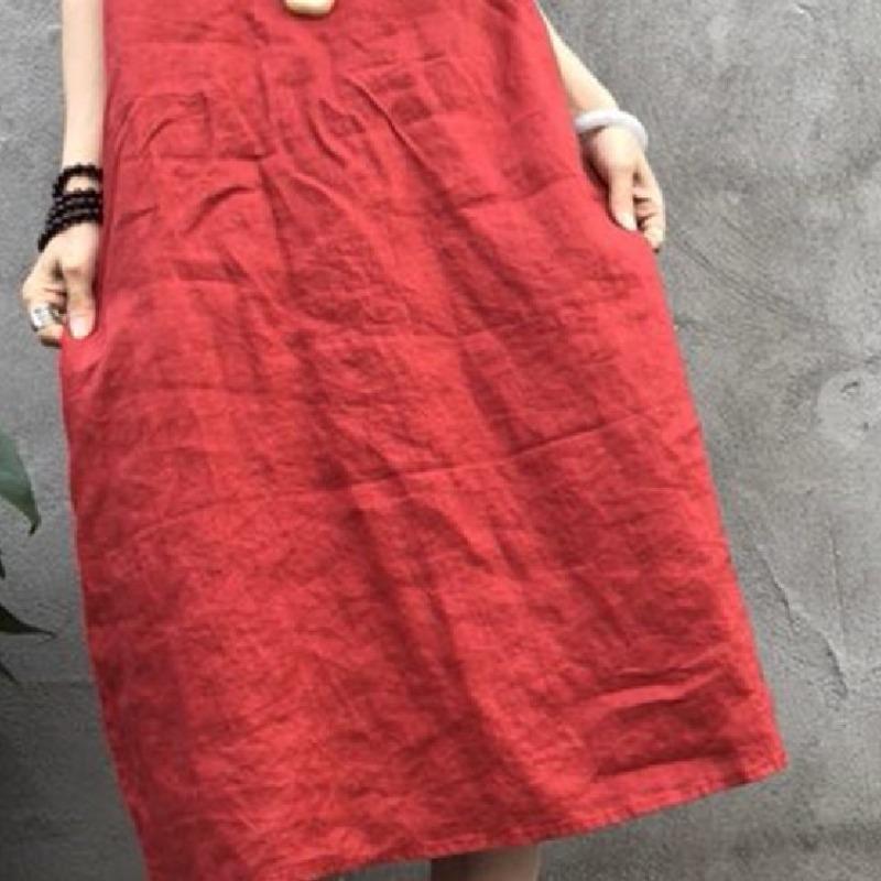 summer new large size cotton and linen suspender dress comfortable and cool versatile backless
