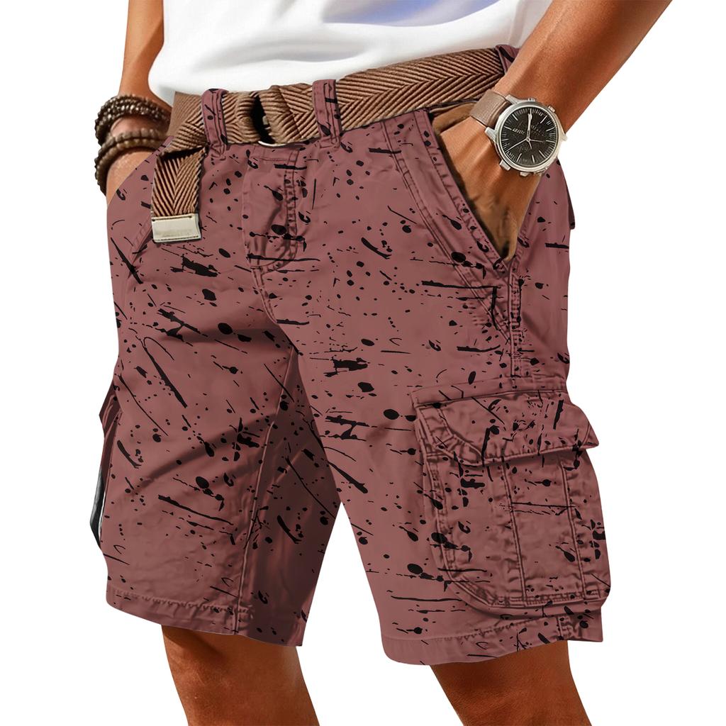 Men's Casual Trend Ink Wash Printed Short Pants - Men's Multi-pocket Workwear Sports Shorts