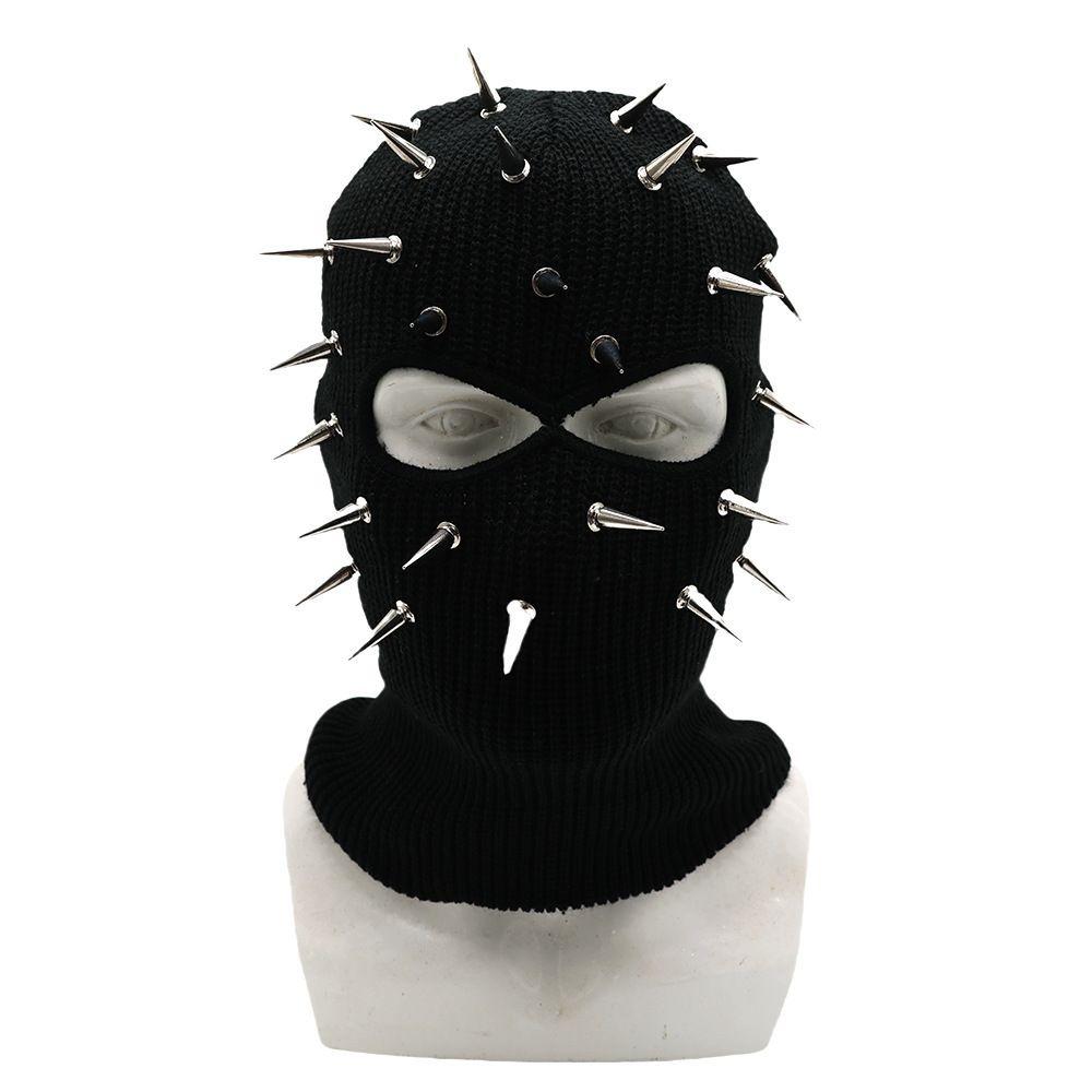 Spiked Knitted Rivet Hat Lightweight Pullover Knitted Hat Punk Style Full Face Mask Outdoor