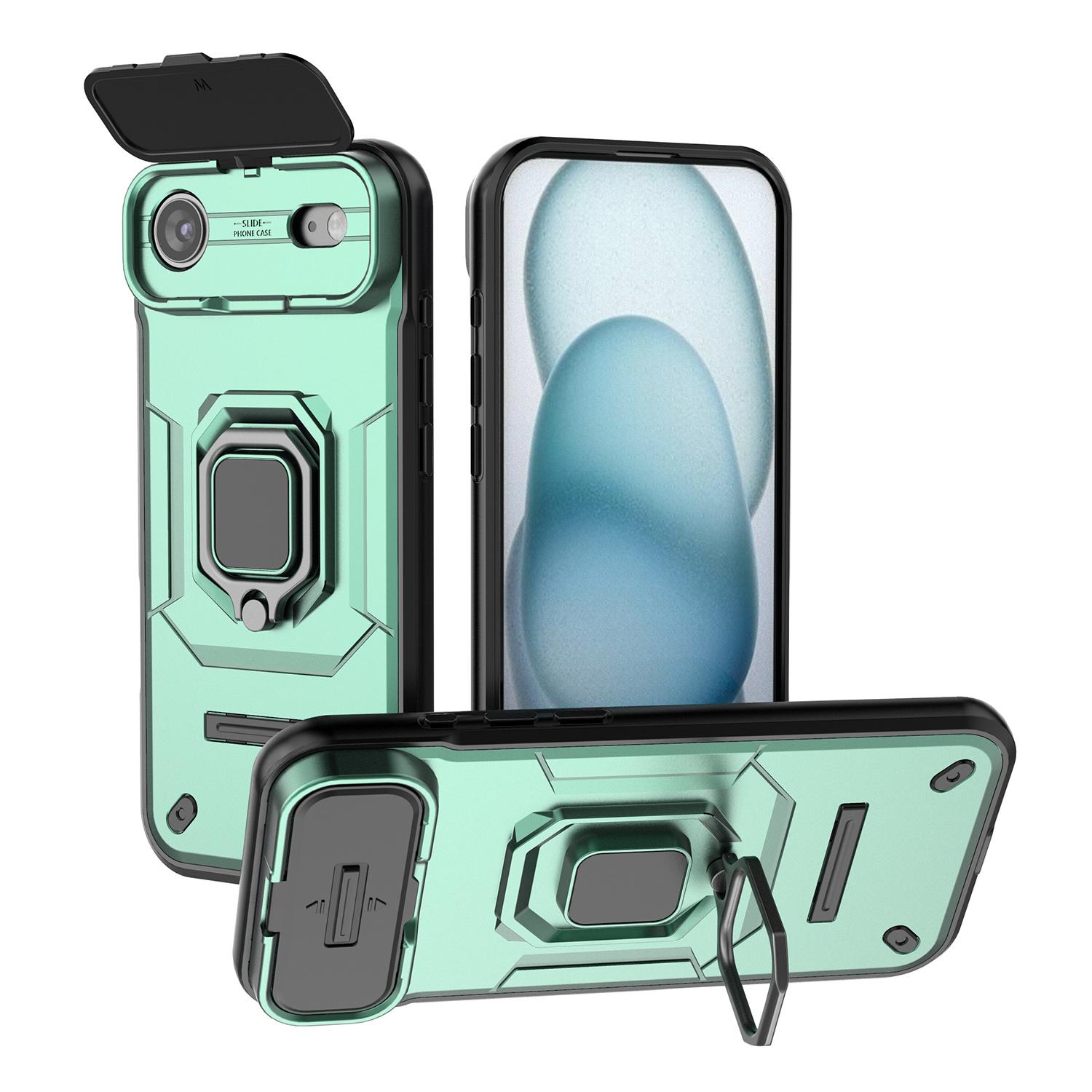 

For iPhone 17 Air Case PC+TPU Kickstand Phone Protector with Lens Cover Green