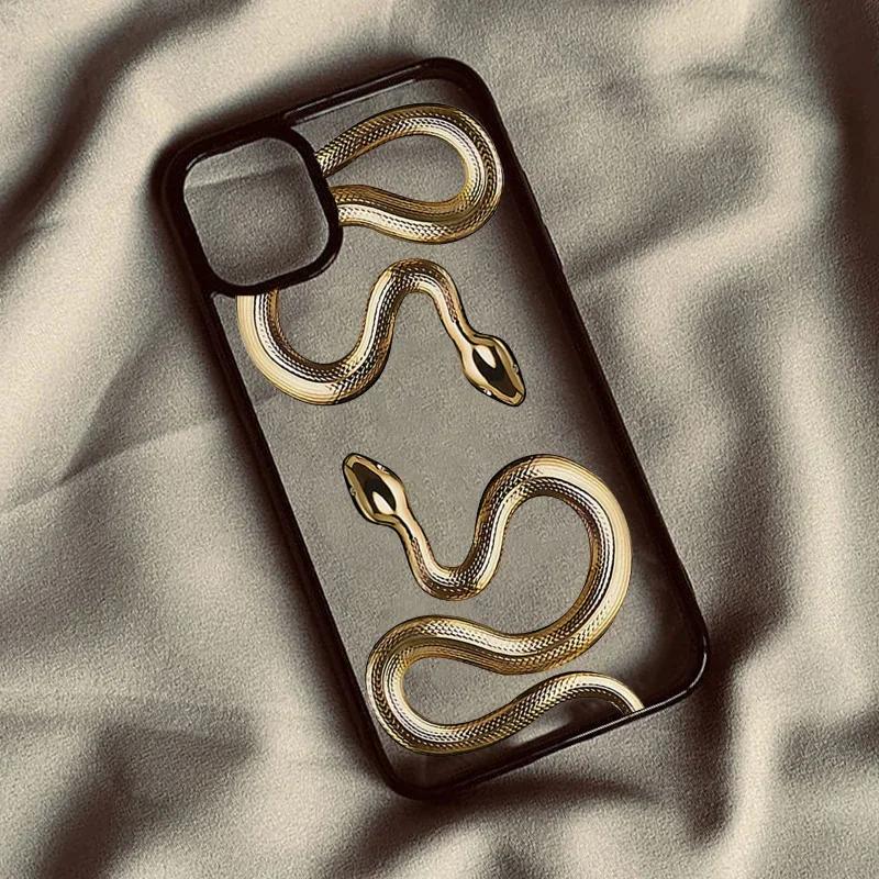 Luxurious Gold Snake Clear Case for IPhone 16 12 14 13 11 Pro Max Mini X XR XS 15 8 Plus Case Dragon Fundas for IPhone 13 Cover