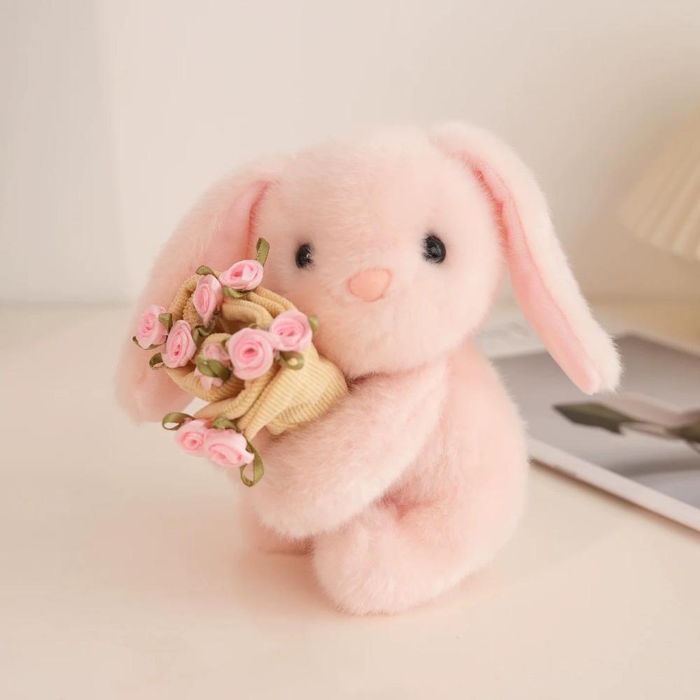 With Floral Blanket Bear Wear Rose Doll 15cm Bouquet Rabbit Doll Rose Bear Plush Toy Anniversary