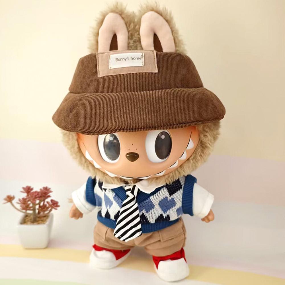 For 37cm Labubu Doll Shirts Sweater Hat Cartoon Plush Doll Replacement Outfit Playing House Accessories Mini Clothes