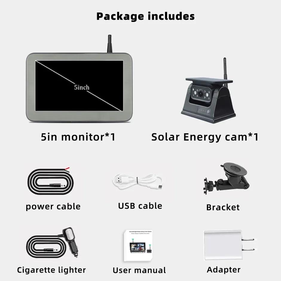 

WIFI Wireless Rear View Backup Camera Solar Powered Energy Magnet Reverse Cam with AHD 5 Monitor for Camper Truck Trailer Monitor add camera