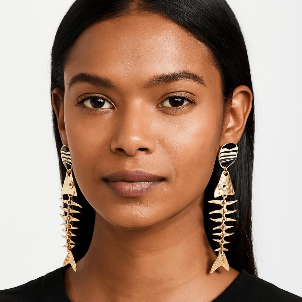 Exaggerate Personality Earrings Gothic Geometric Drop Earrings Fish Bone Earrings  Hollowen