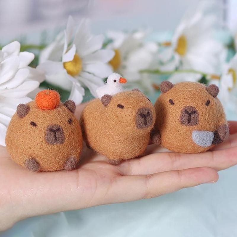 Cute Chubby Capybara Gray Fish Beginner Material Kit Wool Felt Handmade Diy Doll Plush Toys Desktop Decorations