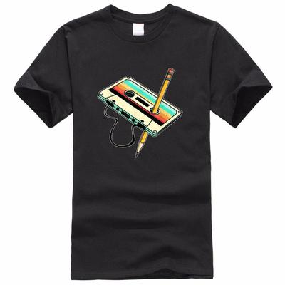 80s Cassette Tape Pencil 1980s Retro Vintage Throwback Music TShirt Men Clothing Vintage T Shirt Camisetas
