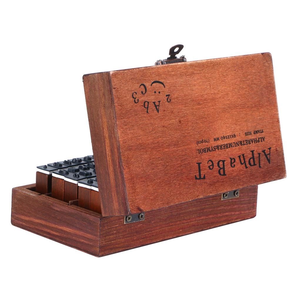 70Pcs Set Stamps Kit Vintage Wood Alphabet Letter Number Stampers for DIY Scrapbook
