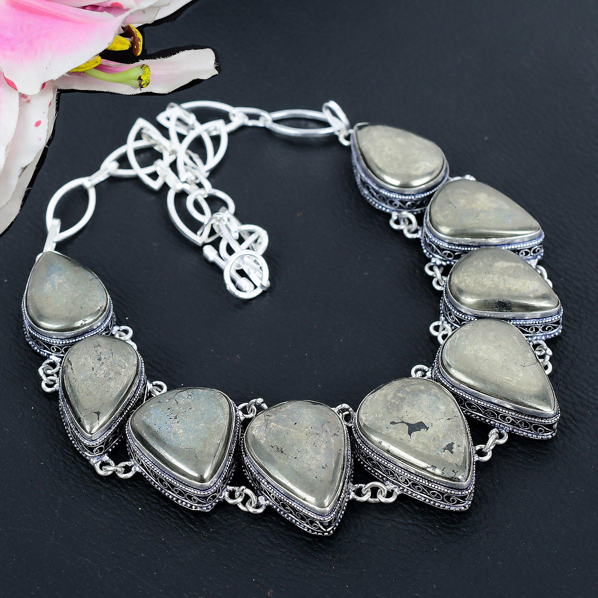 

Pyrite Agate Gemstone Handmade 925 Sterling Silver Jewelry Necklace 18 KG-1656